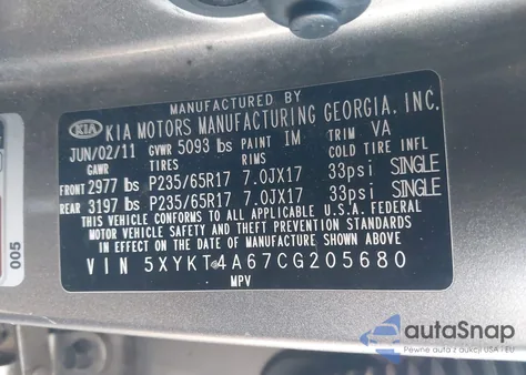 2012 Kia Sorento Lx from USA, damaged, VIN 5XYKT4A67CG205680